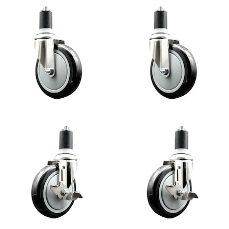 Service Caster 5 Inch 316SS Black Poly Swivel 1-1/2 Inch Expanding Stem Caster Brake SCC, 2PK SS316EX20S514-PPUB-BLK-2-TLB-2-112
